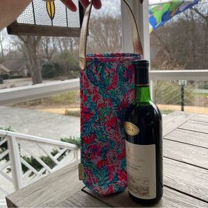 Lilly Pulitzer Surf Blue Flamingo Insulated Wine Tote Bag